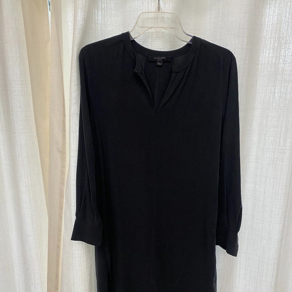 ALL SAINTS BLACK CELI DRESS (MISSING BELT) LONG SLEEVE SLIGHT HIGH-LOW DRESS